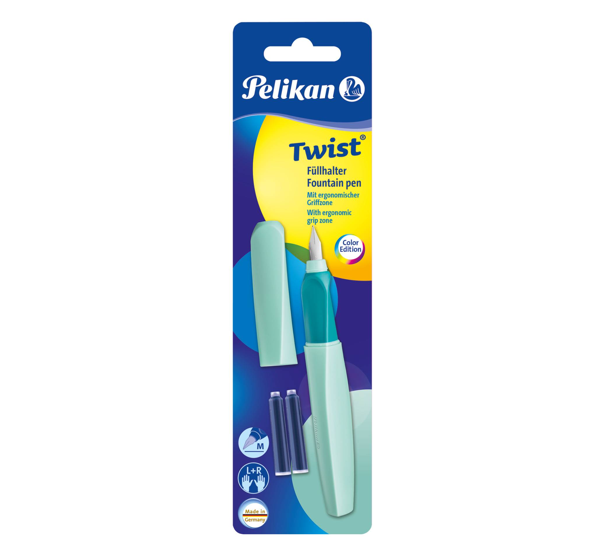 Pelikan Twist P457, Mintfarbe, Kartuschenfüllsystem, Edelstahl, Medium, Beidhändig, Deutschland