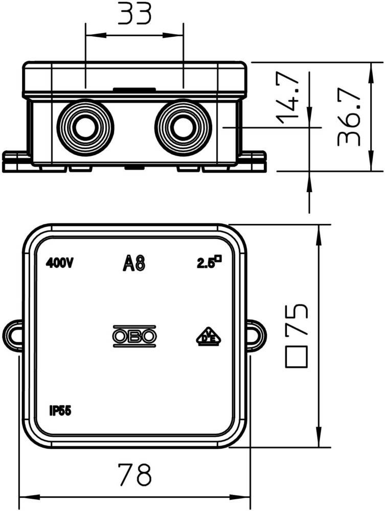 OBO Bettermann Kabelabzweigkasten A 8 HF RW