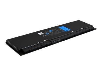 Schwarzes Laptop-Akkupack mit blauem Etikett, isoliert auf weißem Hintergrund dargestellt.