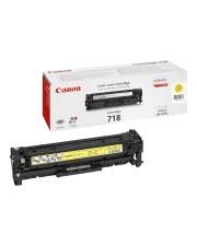 Canon 718 schwarze Tonerpatrone mit ihrer Einzelhandelsverpackung auf weißem Hintergrund dargestellt.
