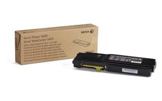 Xerox Phaser 6600/Xerox WorkCentre 6605 schwarze Tonerkartusche, dargestellt neben ihrer Kartonverpackung.