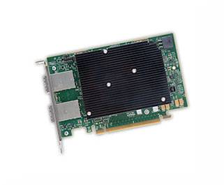 Eine PCI-Erweiterungskarte mit einem großen schwarzen Kühlkörper auf einer grünen Leiterplatte, shown on a white background.