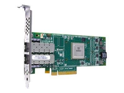 PCIe-Erweiterungskarte mit Metallhalterung und grüner Leiterplatte, die einen großen zentralen Chip und eine Steckerleiste zeigt.