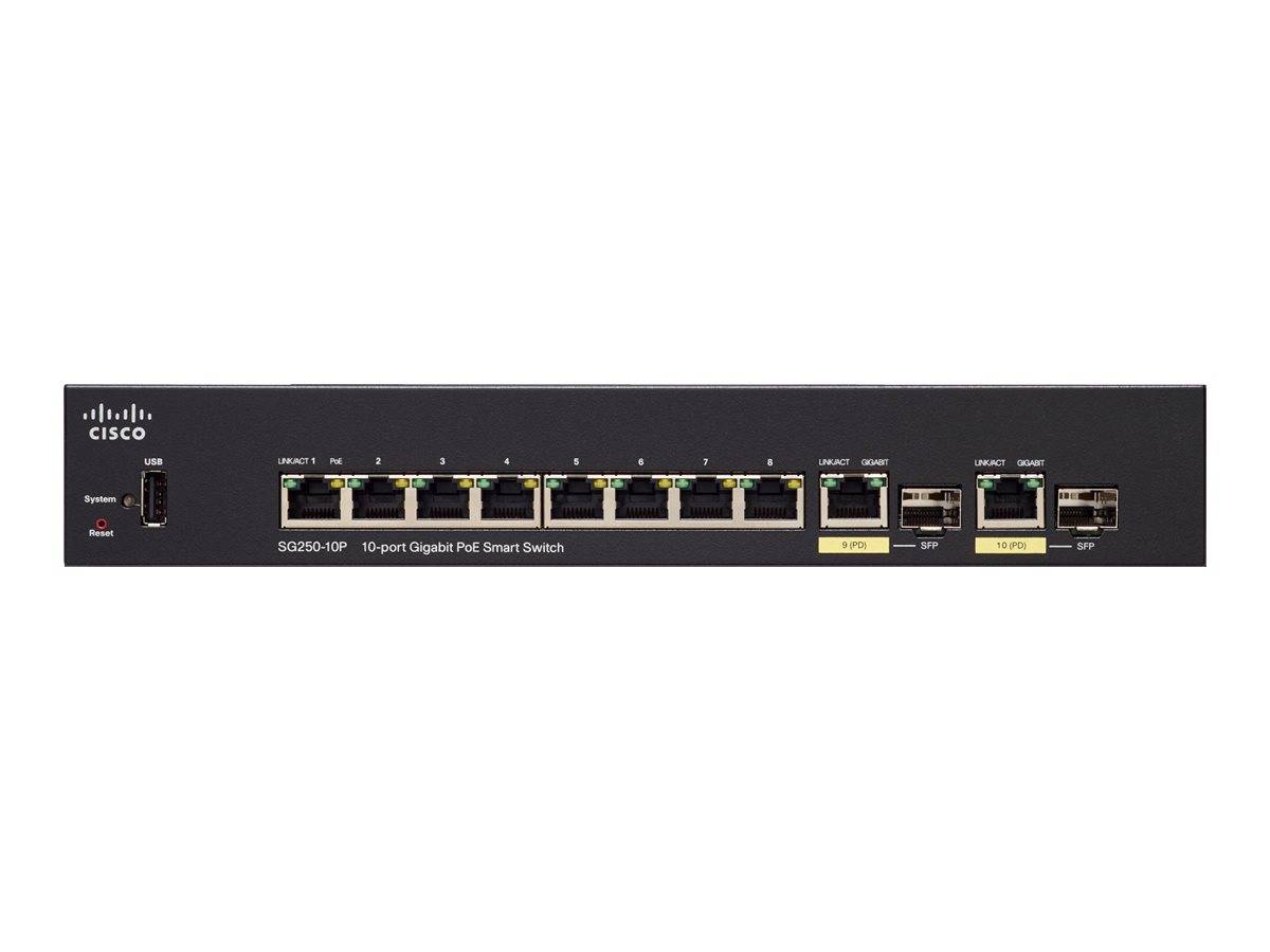 Cisco 250 Series SG250-10P - Switch - Smart - 8 x 10/100/1000 (PoE+)
