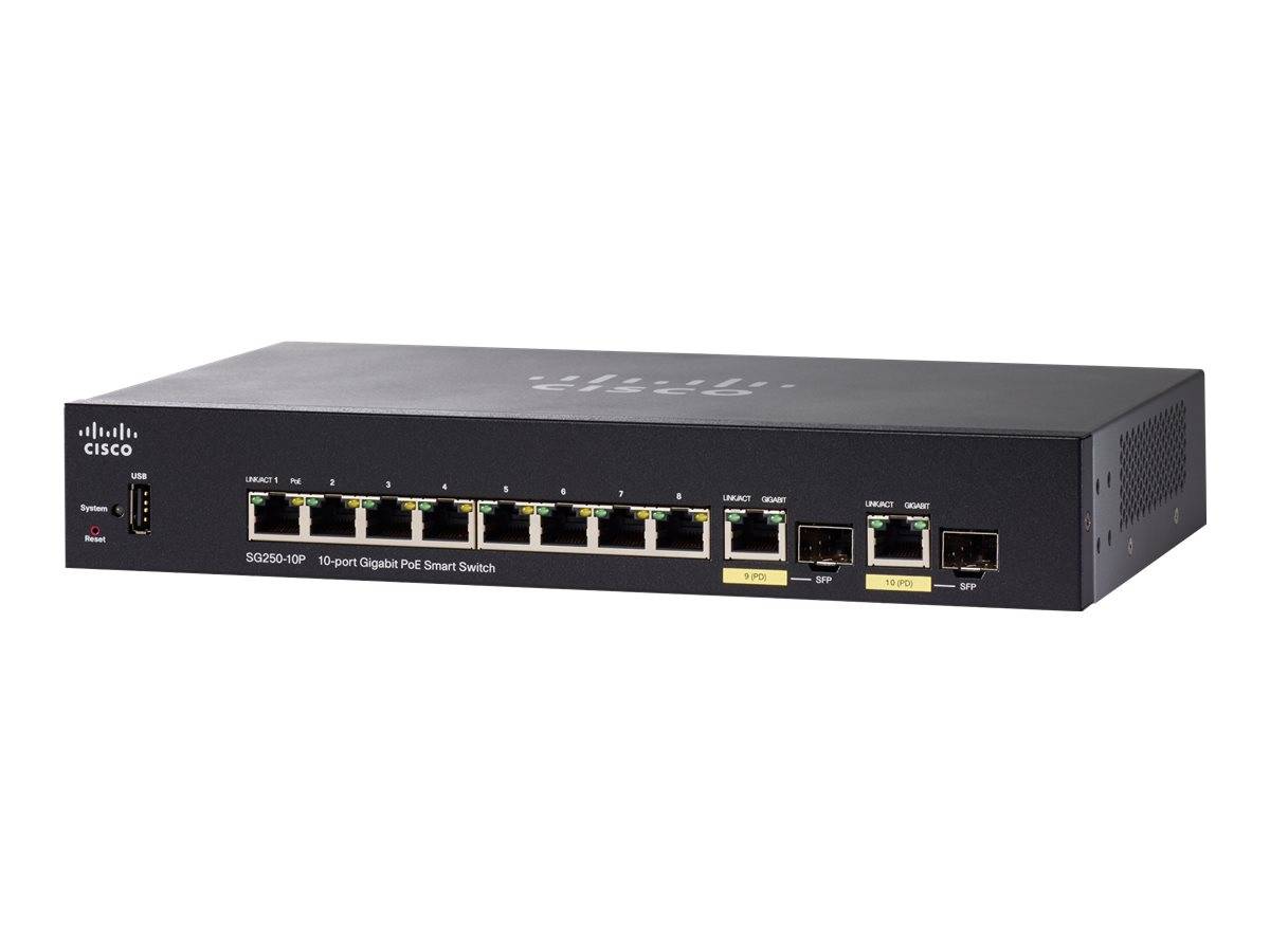Cisco 250 Series SG250-10P - Switch - Smart - 8 x 10/100/1000 (PoE+)