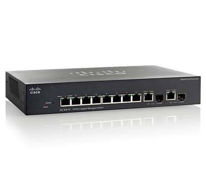 Cisco Small-Business Ethernet-Switch mit mehreren Netzwerkanschlüssen auf der Frontseite und Statusleuchten, dargestellt auf weißem Hintergrund.