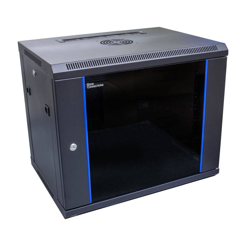 Good Connections® 19" Wandgehäuse, 9HE, tiefschwarz (RAL9005) 600x450 mm, fertig montiert