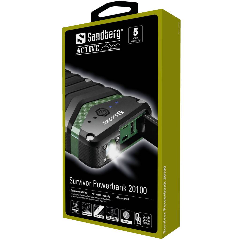 Sandberg Survivor Powerbank 20100 - Powerbank - 20100 mAh - 3.9 A - 2 Ausgabeanschlussstellen (USB)