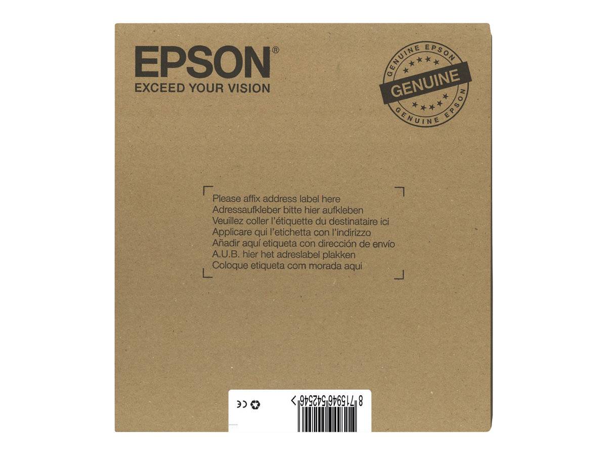 Braunes Epson-Original-Produktpaket mit zentraler Adressenetikett-Fläche und Barcode-Aufkleber am unteren Ende.