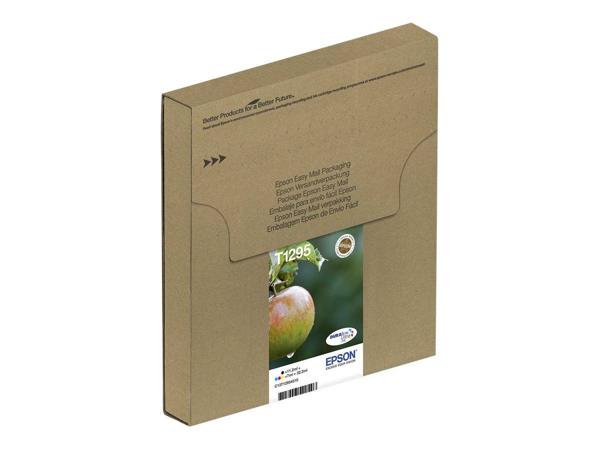 Braune Epson Easy Mail Verpackungsbox für Fotopapier, aufrecht dargestellt mit Produktetikett und Apfelabbildung auf der Vorderseite.