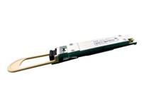 Kleines optisches Transceiver-Modul mit einer vergoldeten Schleifenziehgriff, gezeigt auf weißem Hintergrund.