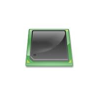 Grüner Computer-Chip oder Prozessor-Symbol auf weißem Hintergrund.