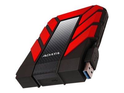 ADATA externer USB-Speicherstick mit robustem schwarz-rotem Gehäuse und sichtbarem USB-Anschluss