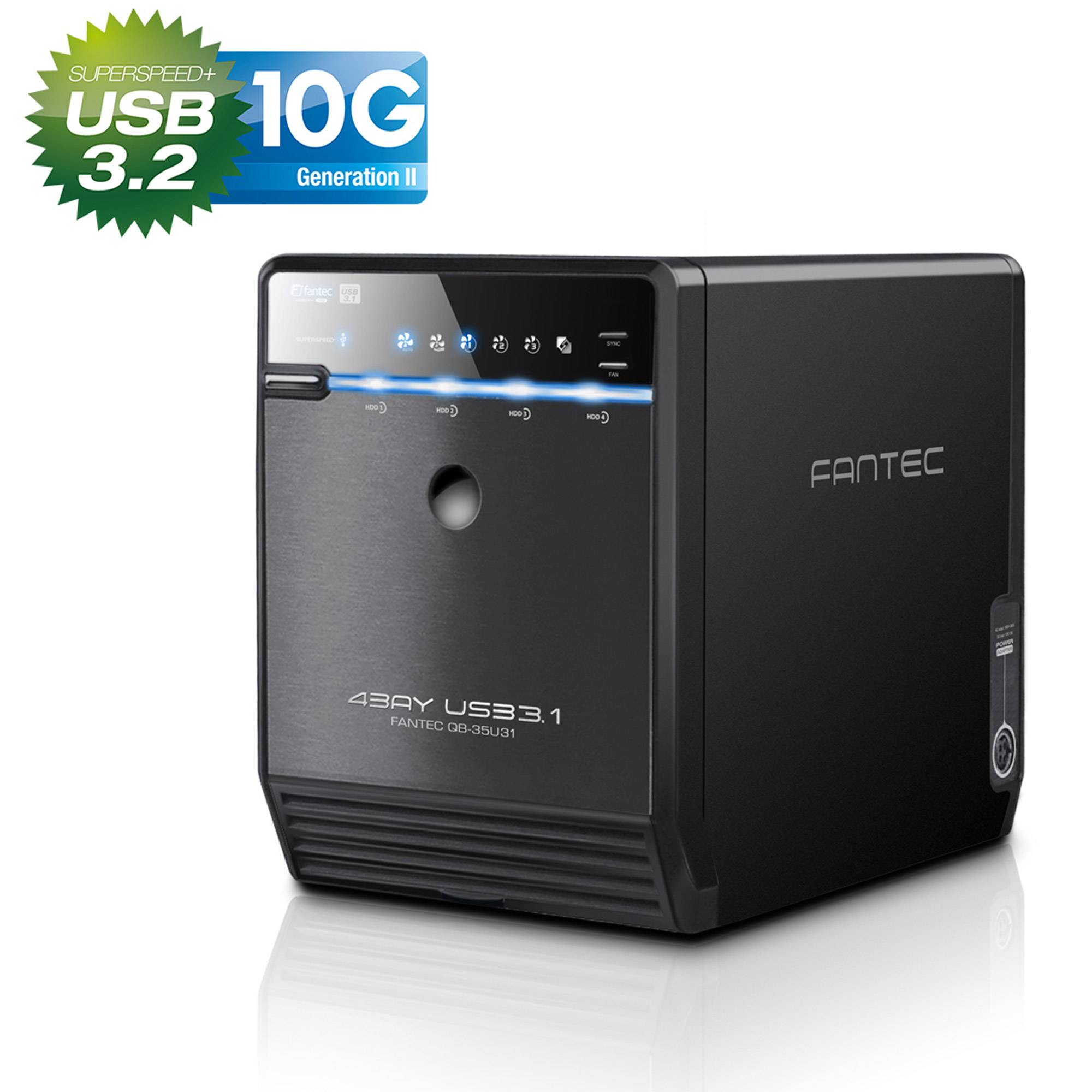 Schwarzes FANTEC externes Speichergehäuse mit dem Emblem „USB 3.2 10G Generation II