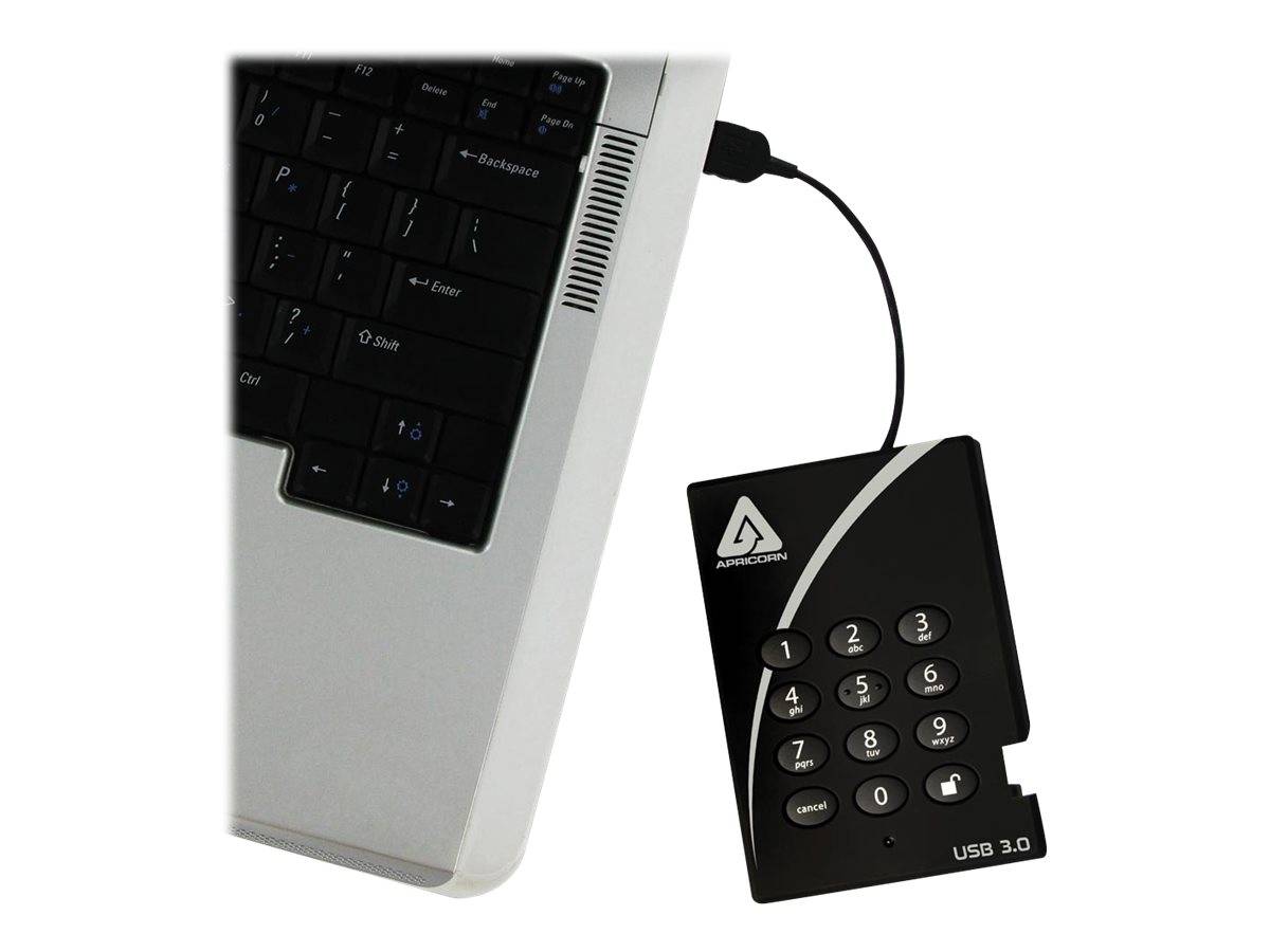 USB 3.0 externe numerische Tastatur mit Kabelverbindung zu einem Laptop, zeigt eine kompakte schwarze Tastatur mit Zahlentasten neben der Computertastatur.