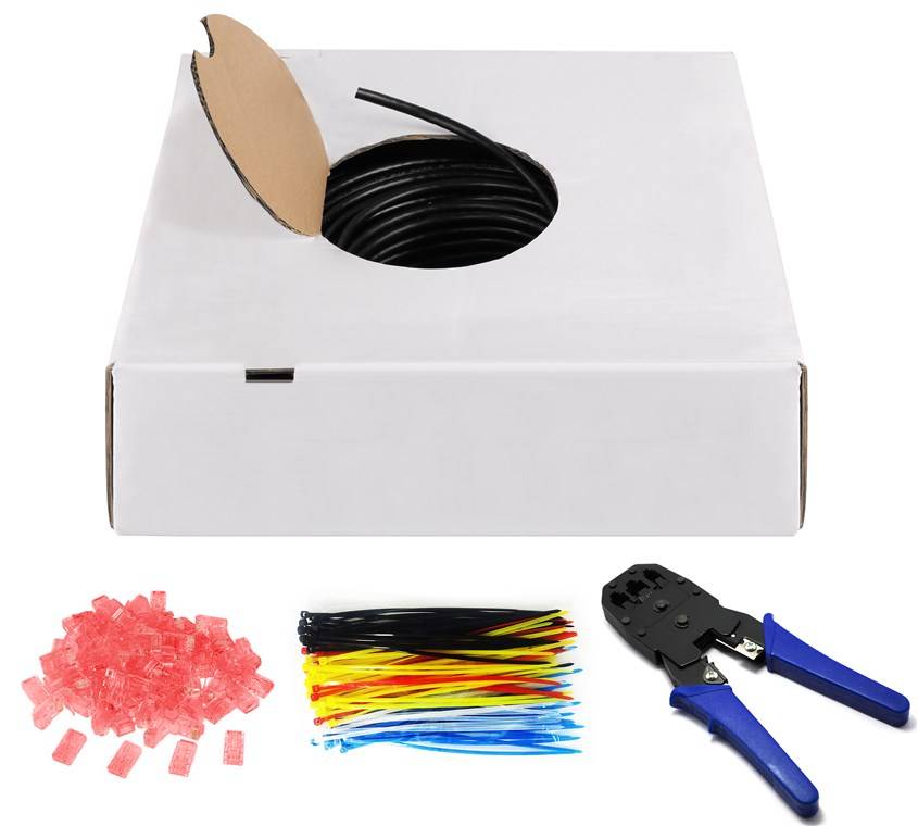 goobay CAT 6 Outdoor Netzwerkkabel Set U/UTP Kupfermaterial AWG 24/1 soldie PE schwarz 100 m