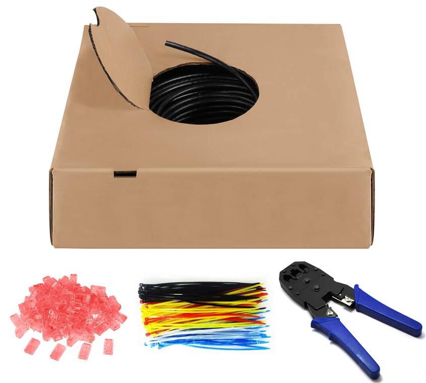 goobay CAT 6 Outdoor Netzwerkkabel Set U/UTP Kupfermaterial AWG 24/1 soldie PE schwarz 100 m