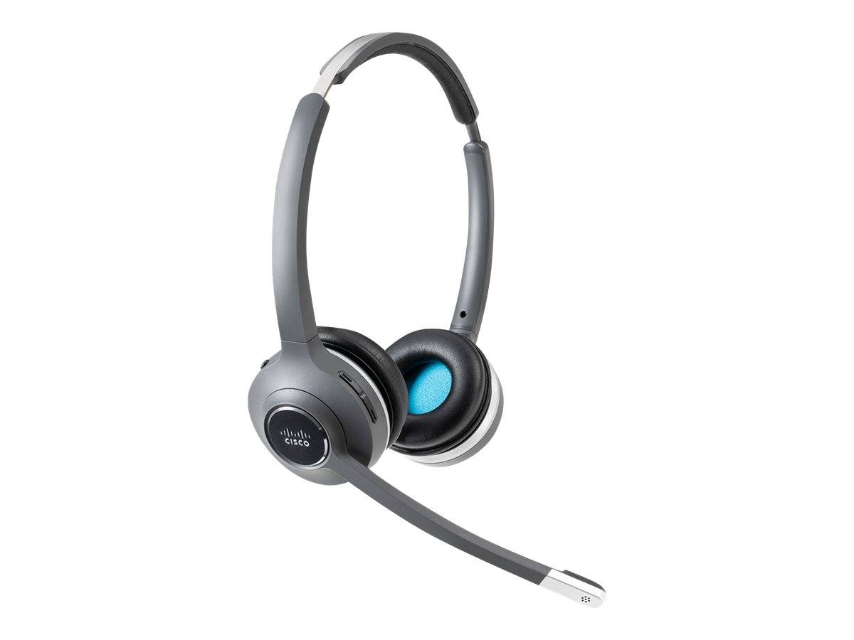 Graues Over-Ear-Headset von Cisco mit Boom-Mikrofon auf weißem Hintergrund