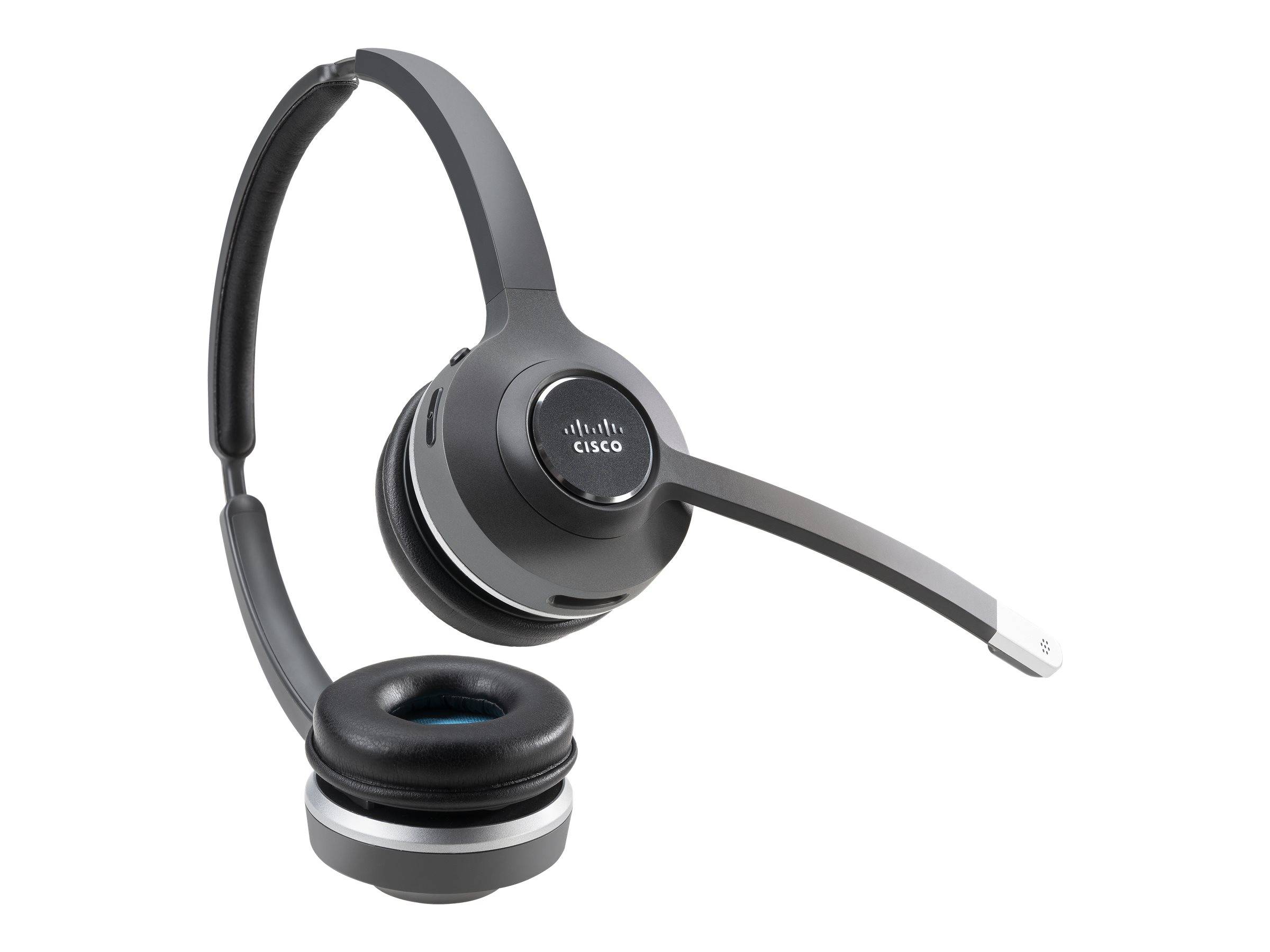 Ein schwarzes Cisco-Kopfhörer-Headset mit einfachem Kopfbügel und einem einzelnen Boom-Mikrofon auf weißem Hintergrund.