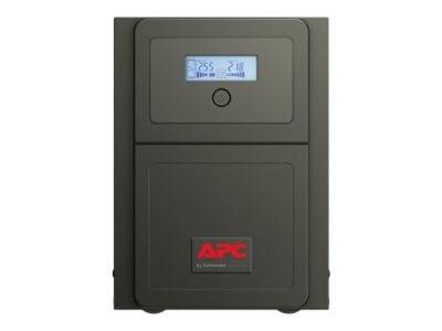 Schwarze APC-Unterbrechungsfreie Stromversorgung mit kleinem LCD-Display und Logo auf der Frontplatte.