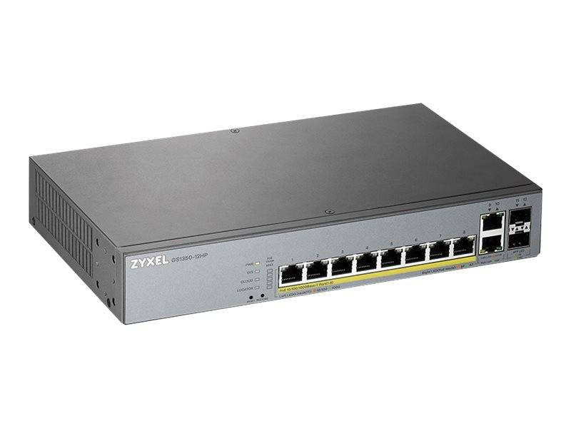 Zyxel Rack-Mount-Netzwerk-Switch mit acht Ethernet-Anschlüssen und zwei Uplink-Anschlüssen auf der Frontplatte.