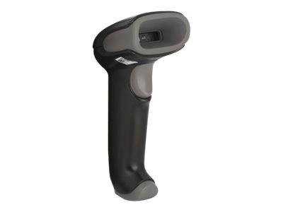 Schwarzer tragbarer Barcode-Scanner mit Pistolengriff und Scannerfenster oben.