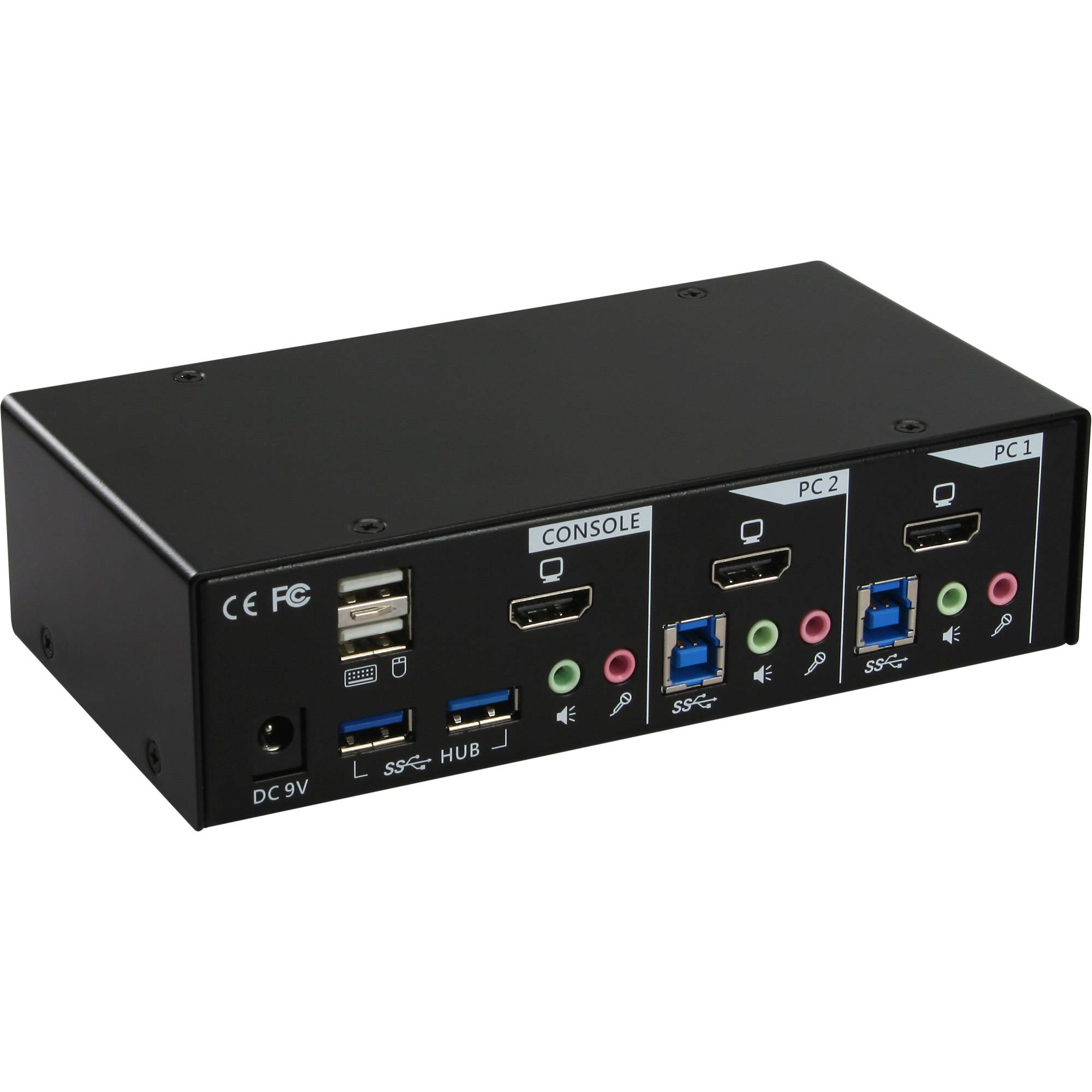 INLINE - KVM Desktop Switch - 2-fach - HDMI - USB 3.0 Hub - mit Audio