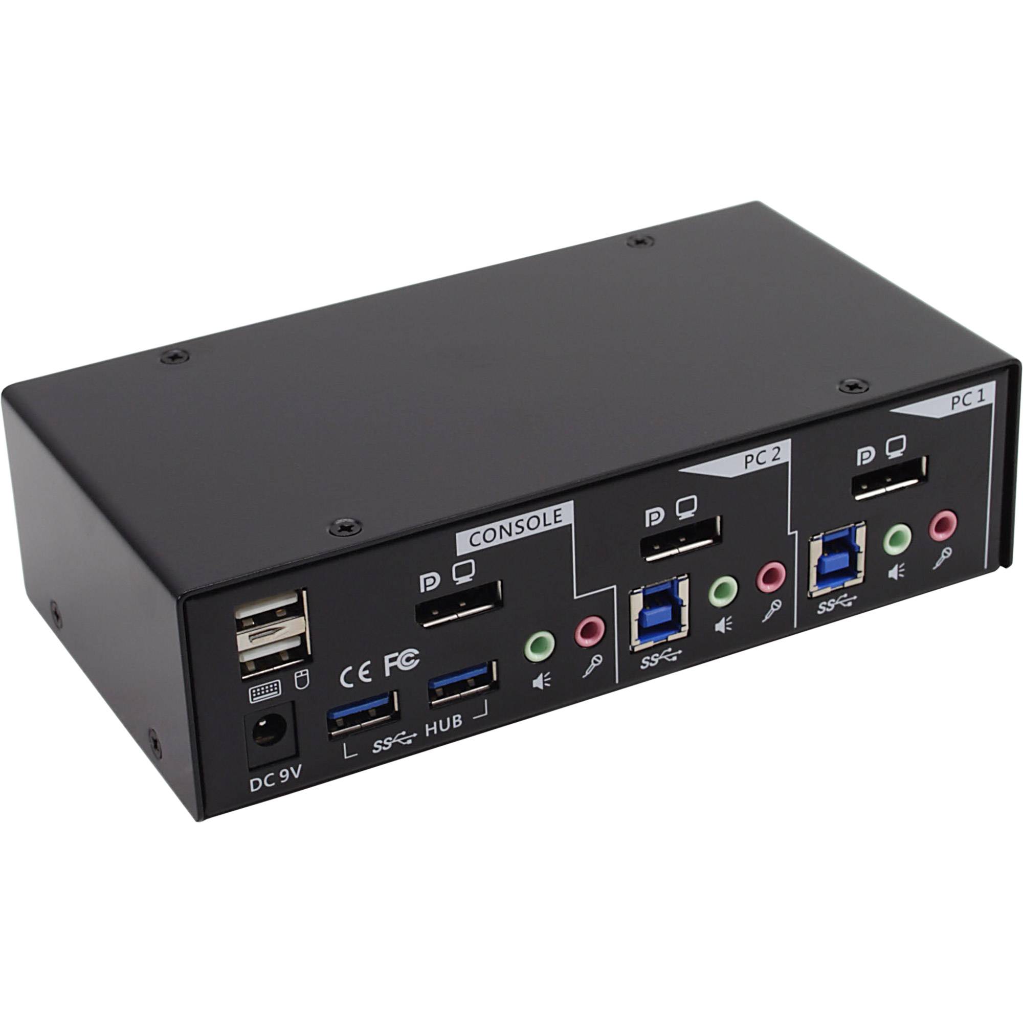 INLINE - KVM Desktop Switch - 2-fach - DisplayPort - USB 3.0 Hub - mit Audio