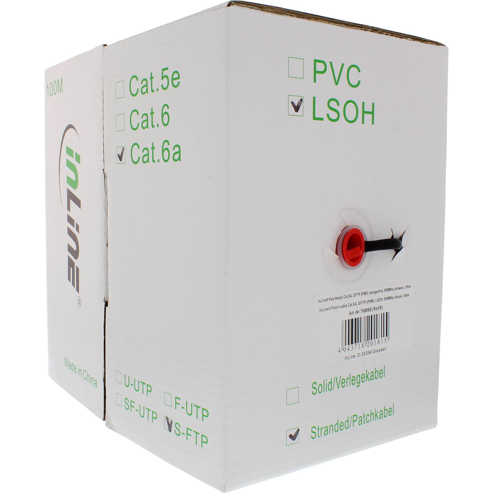 INLINE - Patchkab. - S/FTP (PiMf) - Cat.6A - 500MHz - halogenfrei - CU - schwarz - 100m