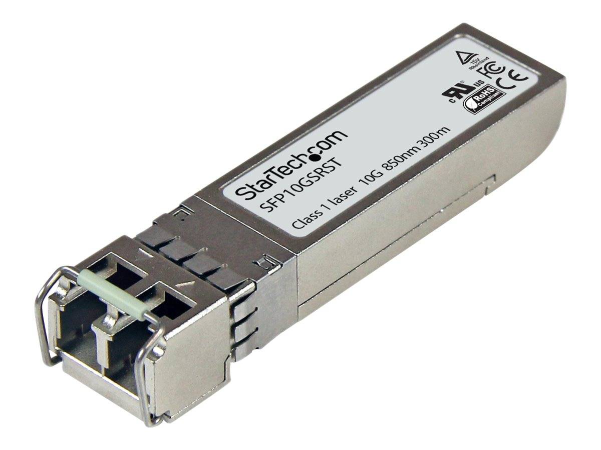 Silver StarTech SFP-Transceiver-Modul mit Metallgehäuse und Faserportverbinder, gekennzeichnet 10G 850nm 300m.