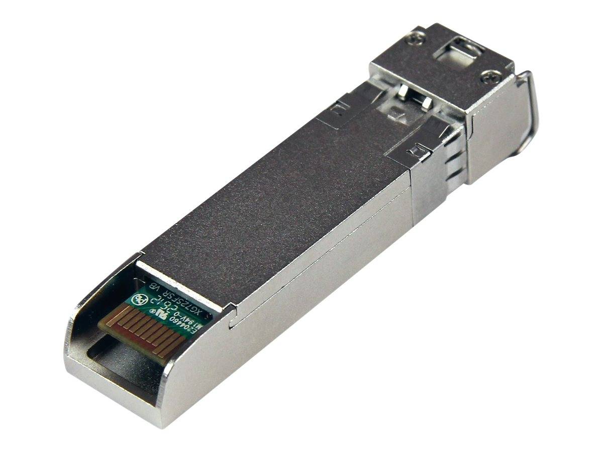 SFP-Lichtwellenleiter-Transceiver-Modul mit Metallgehäuse, isoliert auf weißem Hintergrund dargestellt.
