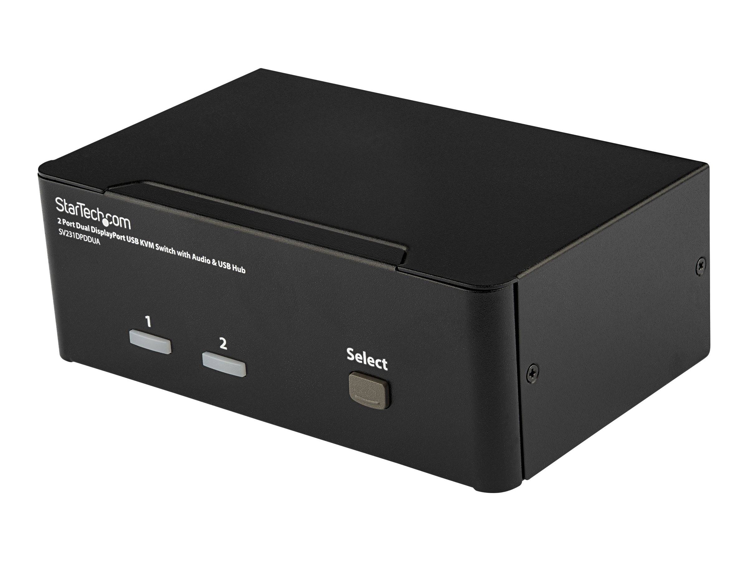 BlackStarTech.com KVM-Umschalter mit 2 Anschlüssen für zwei Monitore und vorderen Tasten mit den Bezeichnungen 1, 2 und Select