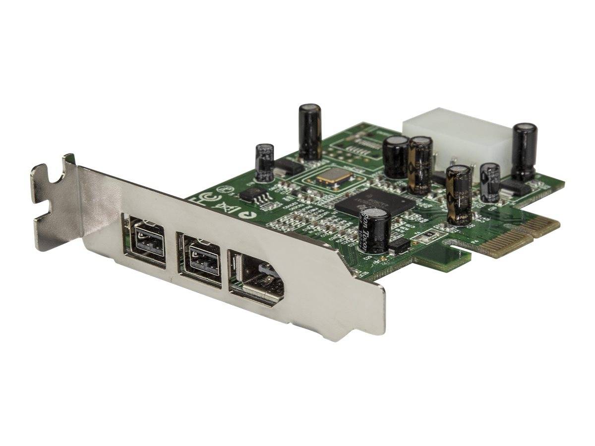 PCI-Erweiterungskarte mit drei USB-Anschlüssen auf der Metallblende, auf weißem Hintergrund dargestellt.