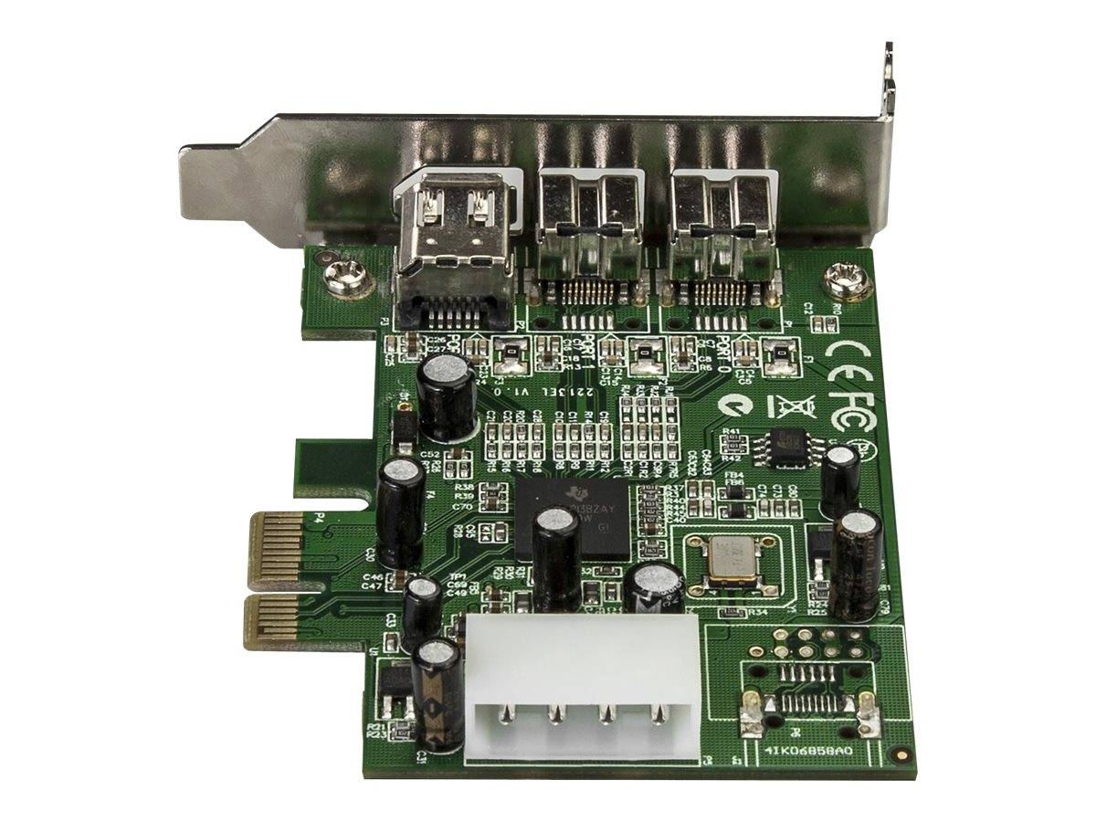 Grüne PCIe-Erweiterungskarte mit drei USB-Anschlüssen und einem internen weißen Stecker, gezeigt auf weißem Hintergrund.