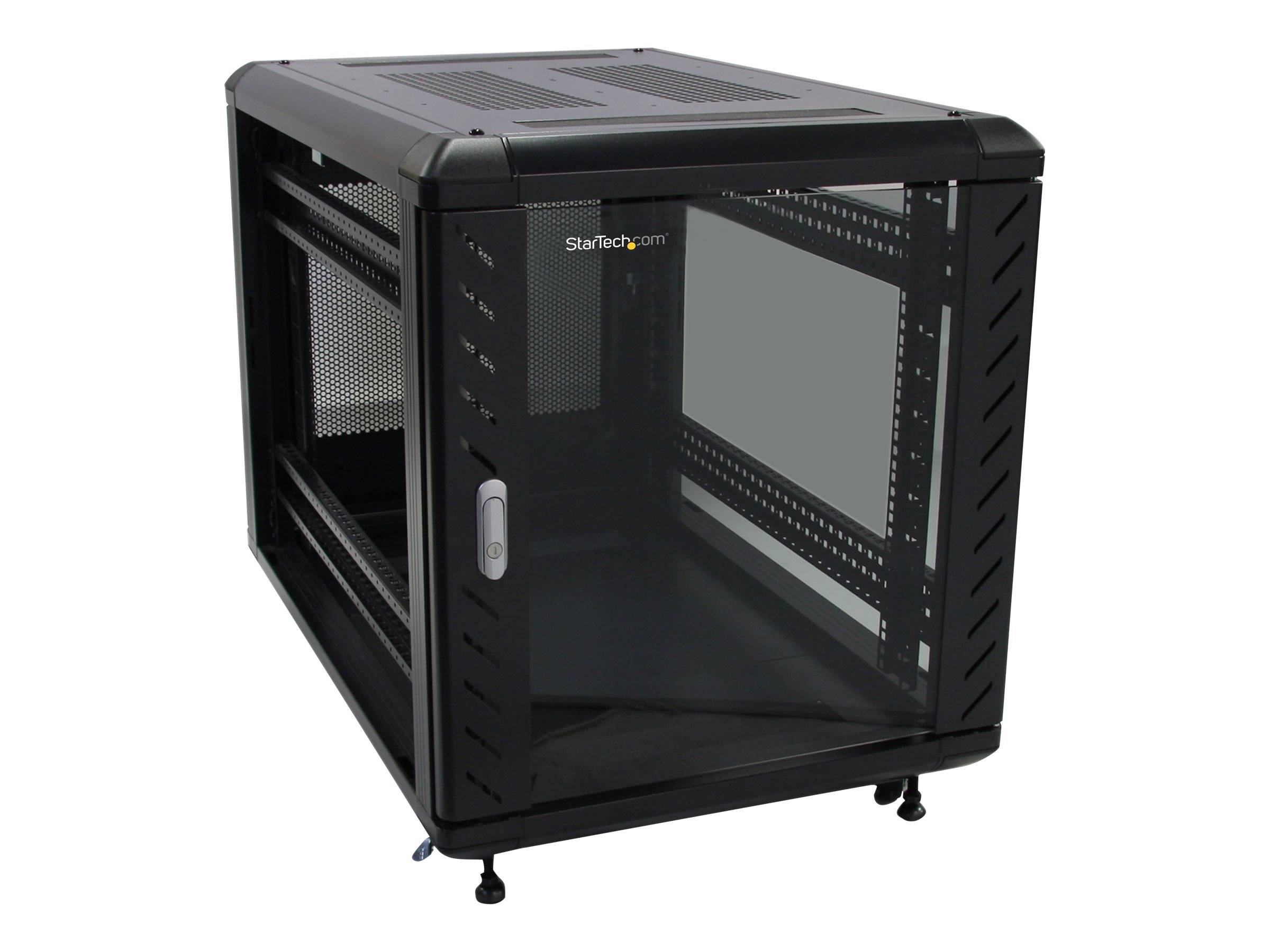 StarTech.com RK1236BKF Serverschrank (12HE, 73,7 cm tief, bis max. 800 Kg belastbar, mit Rollen, Tür mit Fenster und Sch