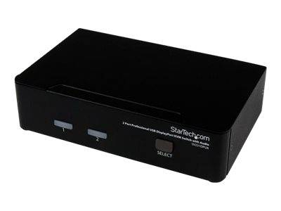 Black StarTech.com 2-Port-USB-Grafikvideoverteilungs-Box mit professioneller Ausstattung und vorderen Tasten „1