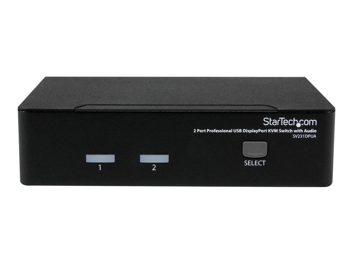 BlackStarTech.com 2-Port professioneller USB DisplayPort KVM-Schalter mit Audio, vordere Tasten mit den Bezeichnungen 1, 2 und Select.