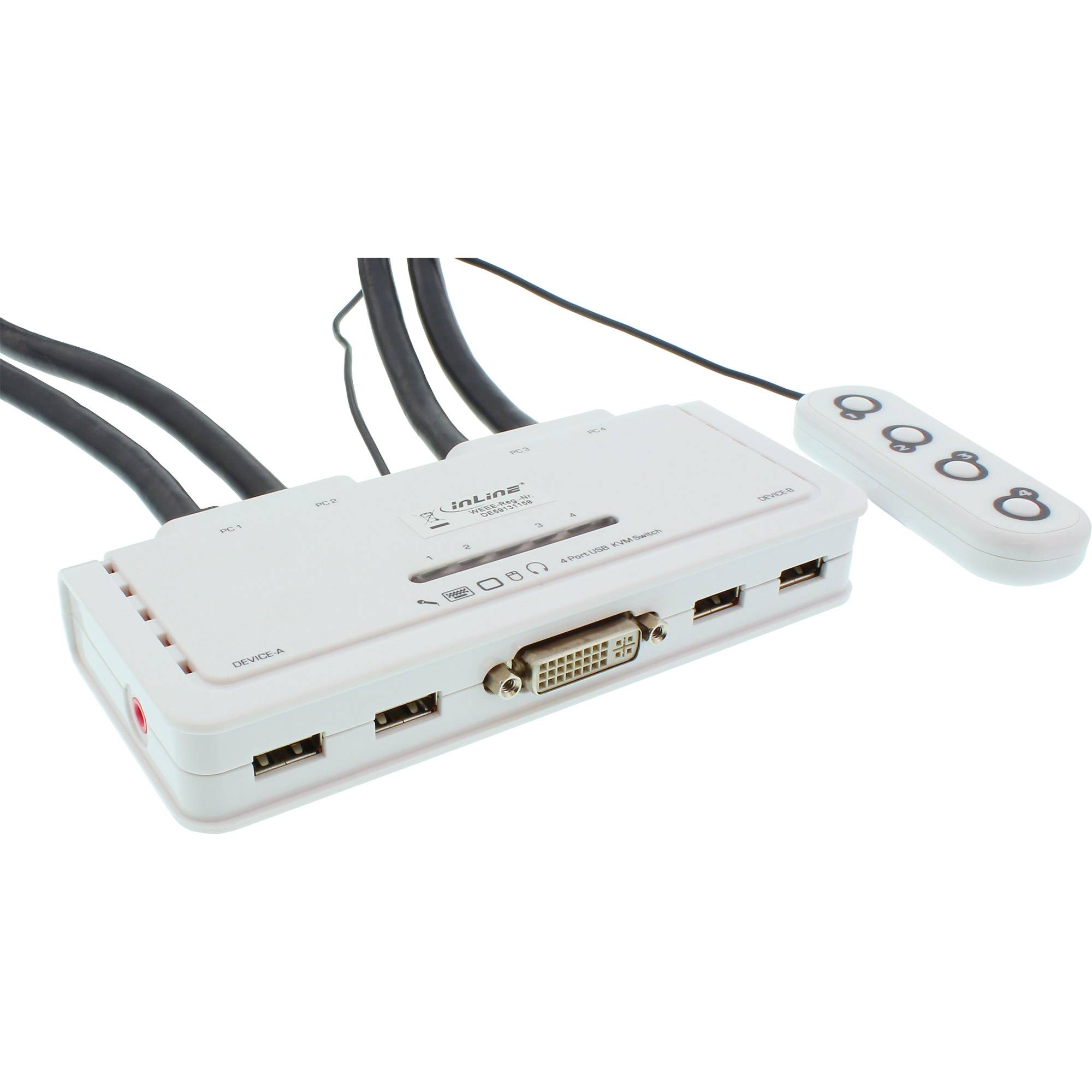 INLINE - KVM Switch - 4-fach - DVI-D - USB - mit Audio - integr. Kabel