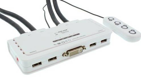 INLINE - KVM Switch - 4-fach - DVI-D - USB - mit Audio - integr. Kabel