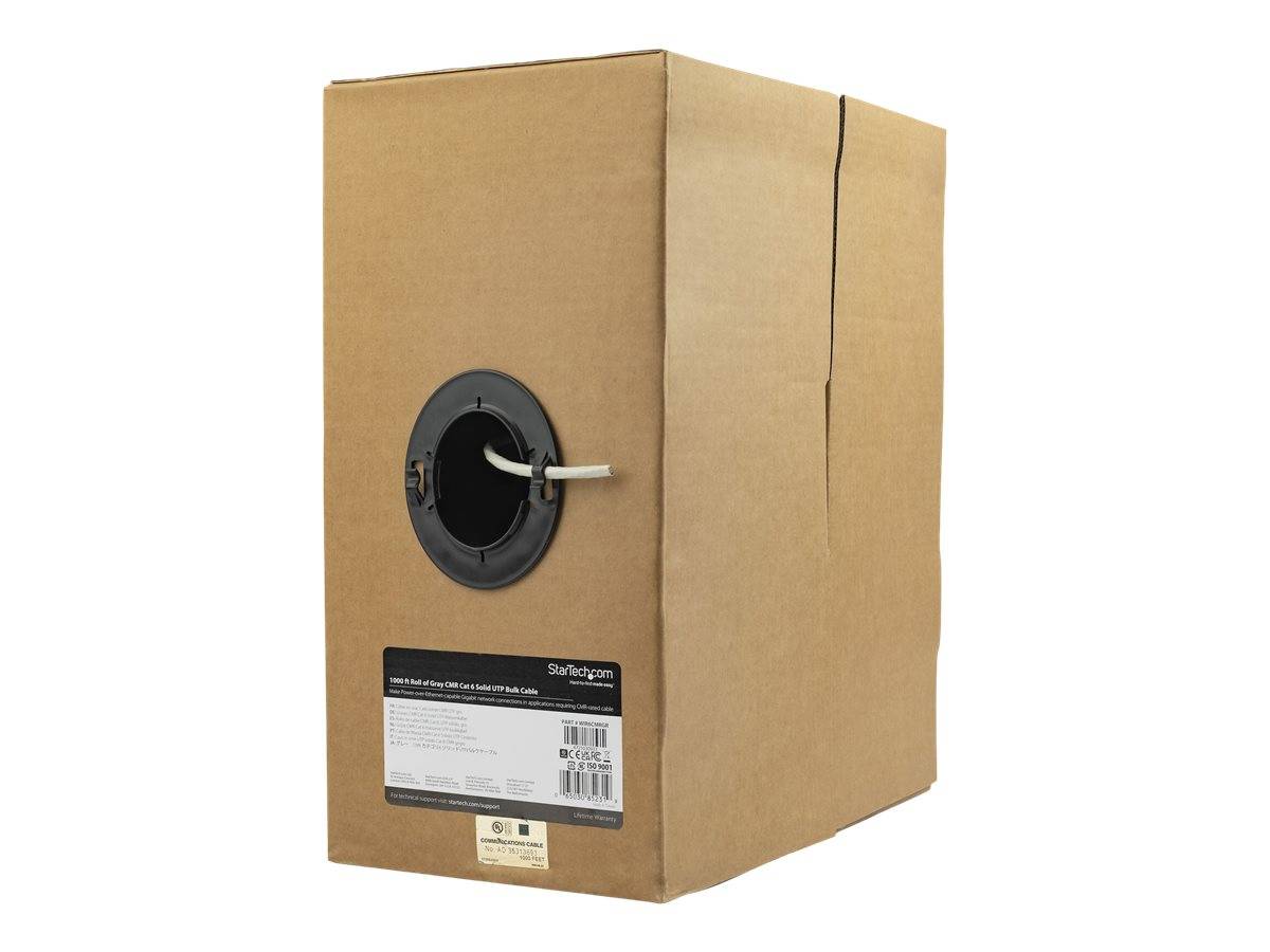 StarTech.com 1000 ft Bulk Roll of Gray CMR Cat6 Solid UTP Riser Cable - Cat 6 Riser Cable - Cat.6 CMR Ethernet Cable - 2