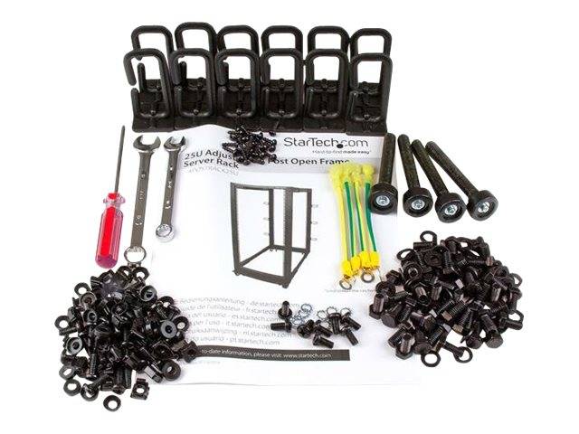 STARTECH.COM 25U Adjustable Depth Open Frame 4 Post Server Rack w/ Casters Levelers and Cable Management Hooks