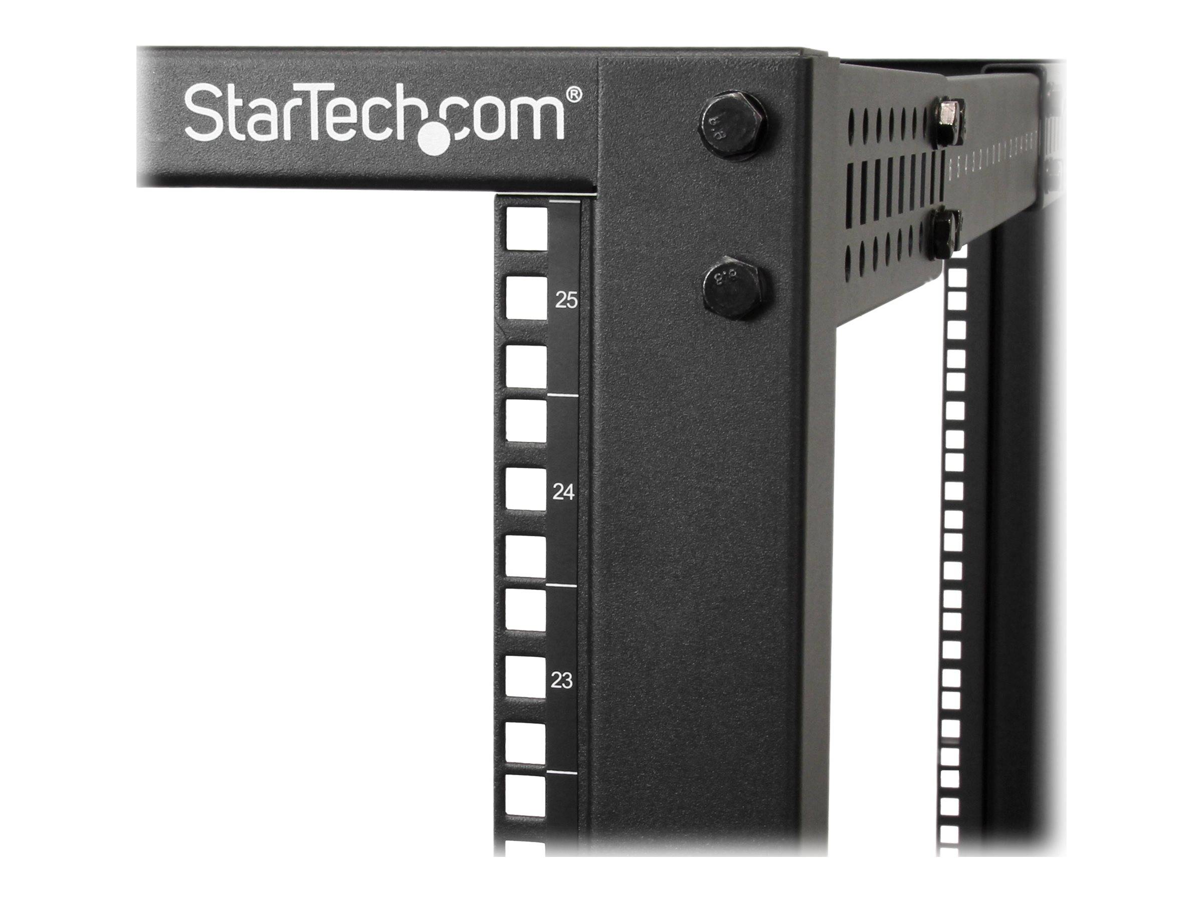 STARTECH.COM 25U Adjustable Depth Open Frame 4 Post Server Rack w/ Casters Levelers and Cable Management Hooks