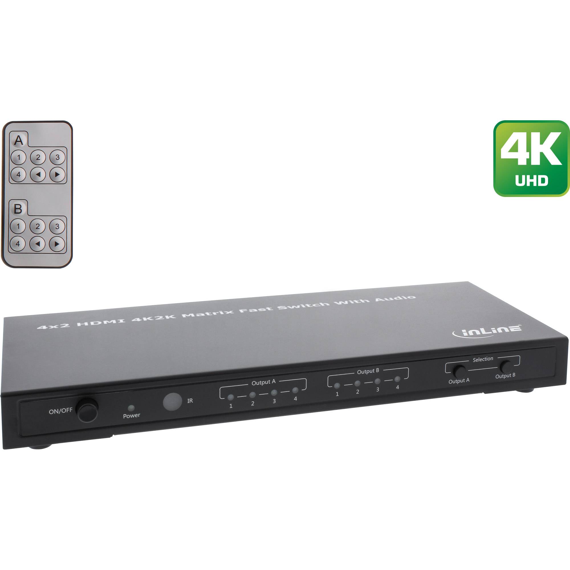 INLINE - HDMI Matrix Switch / Umschalter - 4K2K - 4 Eingänge auf 2 Ausgänge