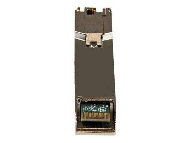 Kleines rechteckiges elektronisches Modul mit metallischem Gehäuse und Steckerkontakten, vor einem weißen Hintergrund dargestellt.