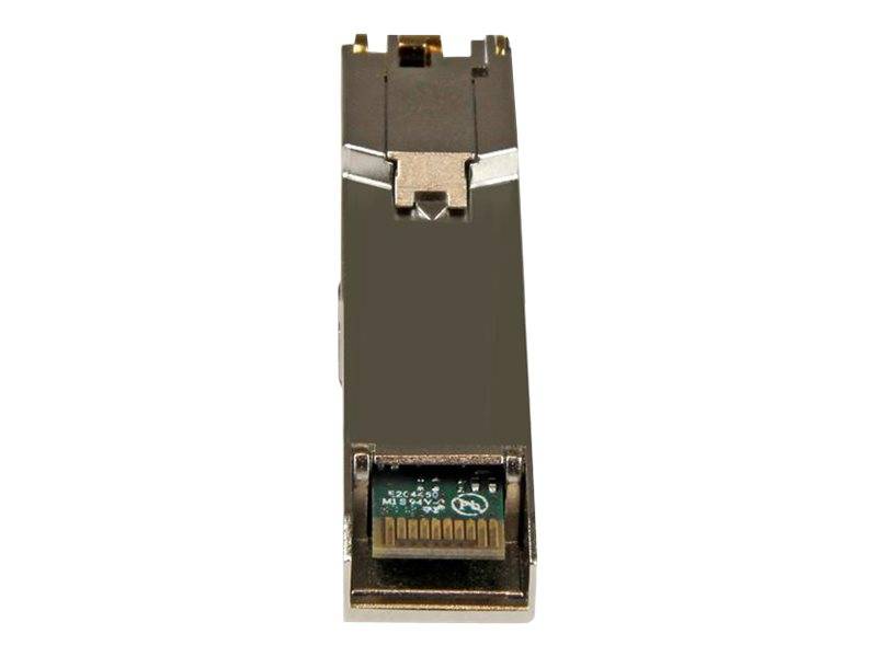 Ein kleines Metall-Computernetzwerk-Adaptermodul mit sichtbarem Leiterplattenkonnektor unten.