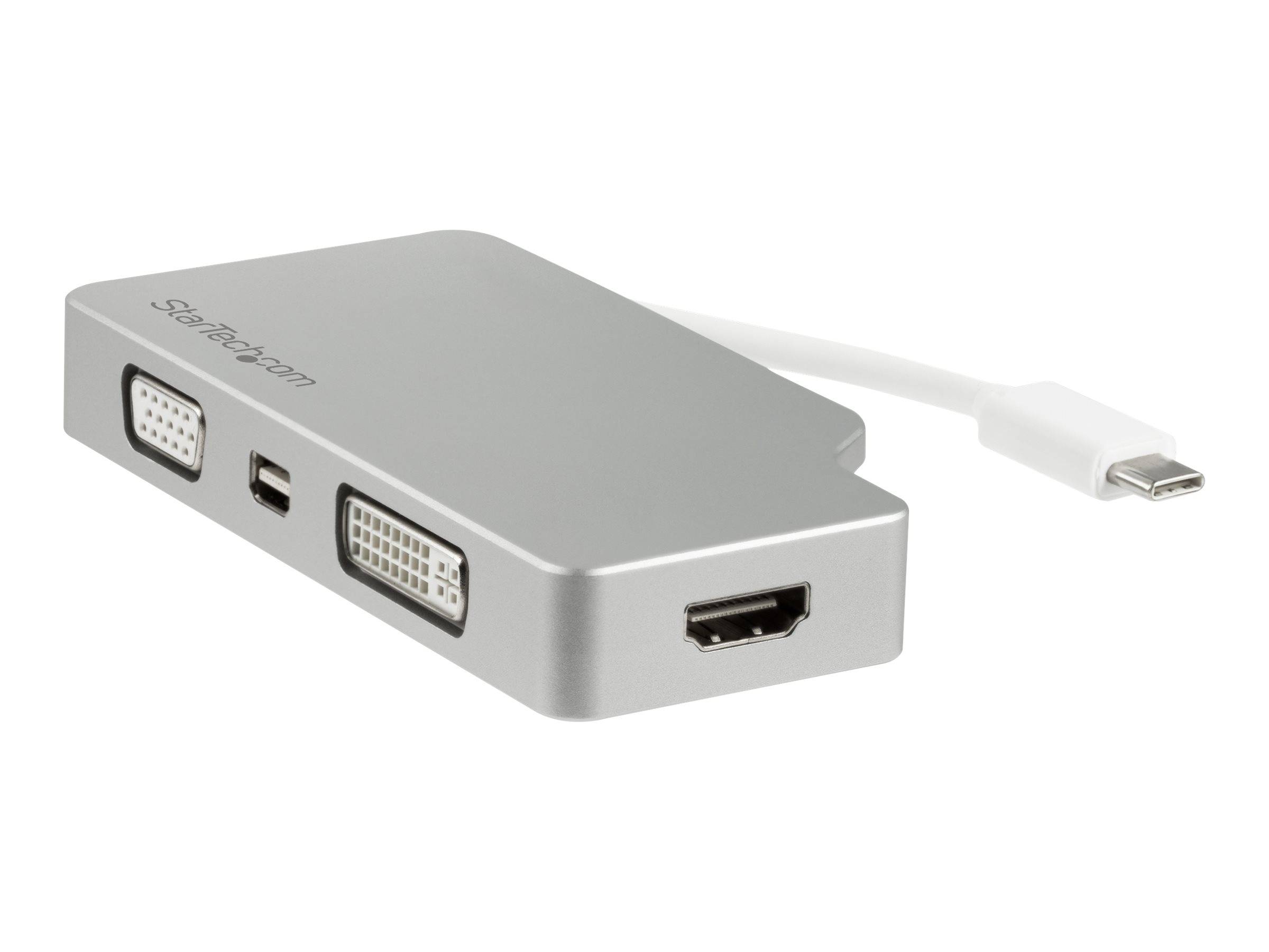 StarTech.com Aluminium Reise A/V Adapter 4-in-1 USB-C auf VGA, DVI, HDMI oder mDP - USB Type-C Adapter - 4K - Videoschni