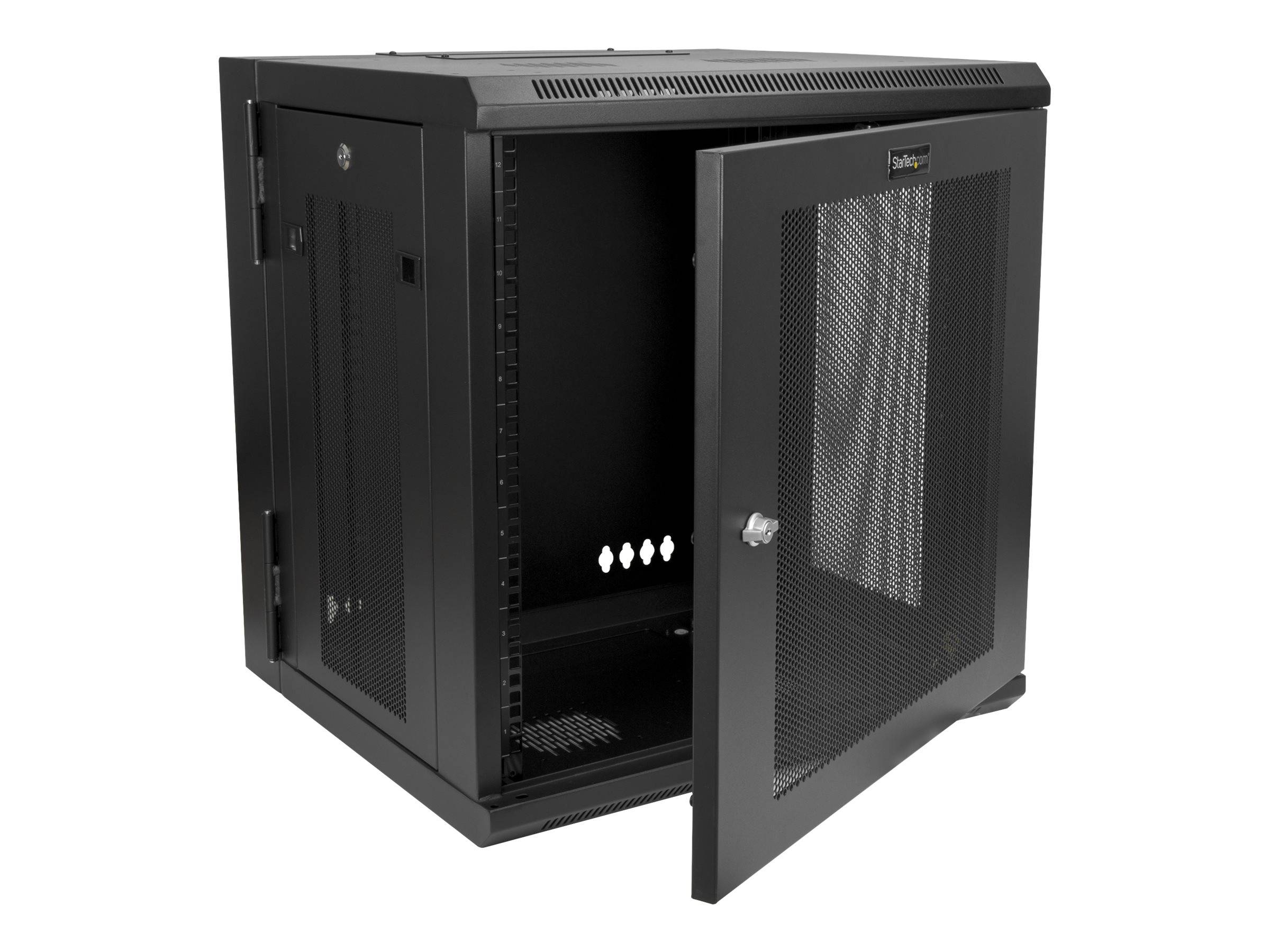 StarTech.com 12U 19" Wall Mount Network Cabinet, 20" Deep 4 Post Hinged Locking IT Computer Equipment Enclosure with Shelf, Flexible Vented Switch