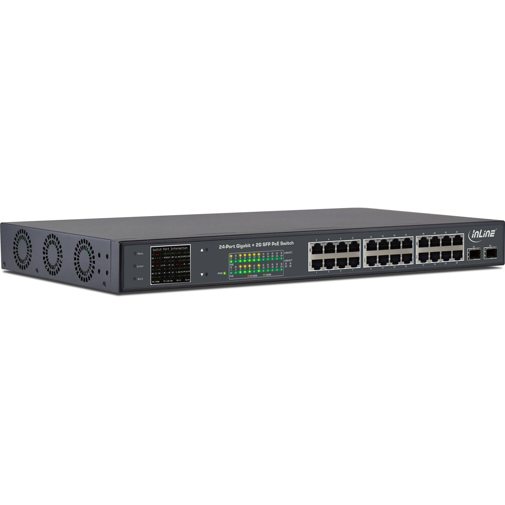 INLINE - PoE+ Gigabit Netzwerk Switch 24 Port - 1Gb/s - 2xSFP,19""1HE (inkl. Winkel)