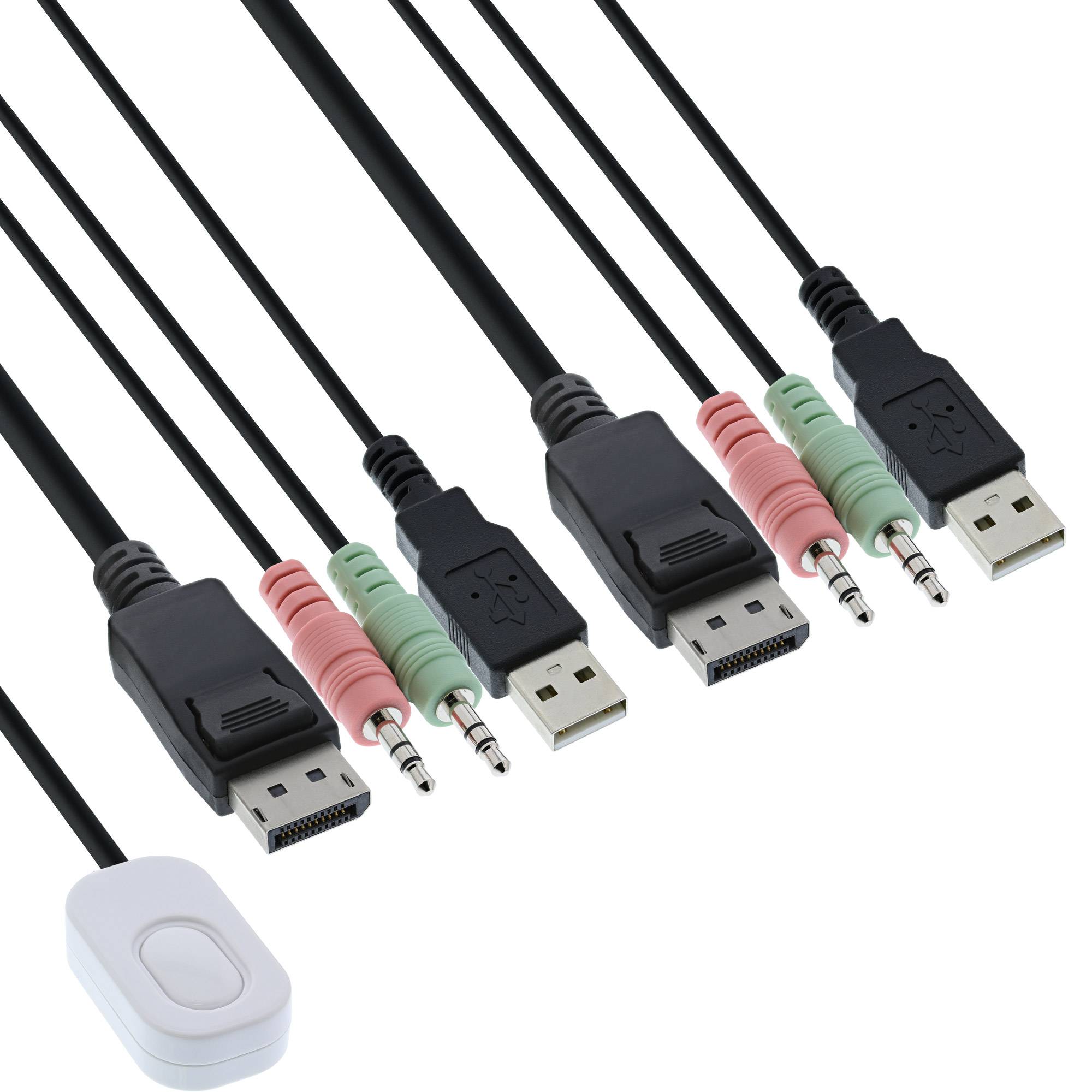 INLINE - KVM Switch - 2-fach - Displayport 1.2 - 4K - USB - mit Audio - integr. Kabel