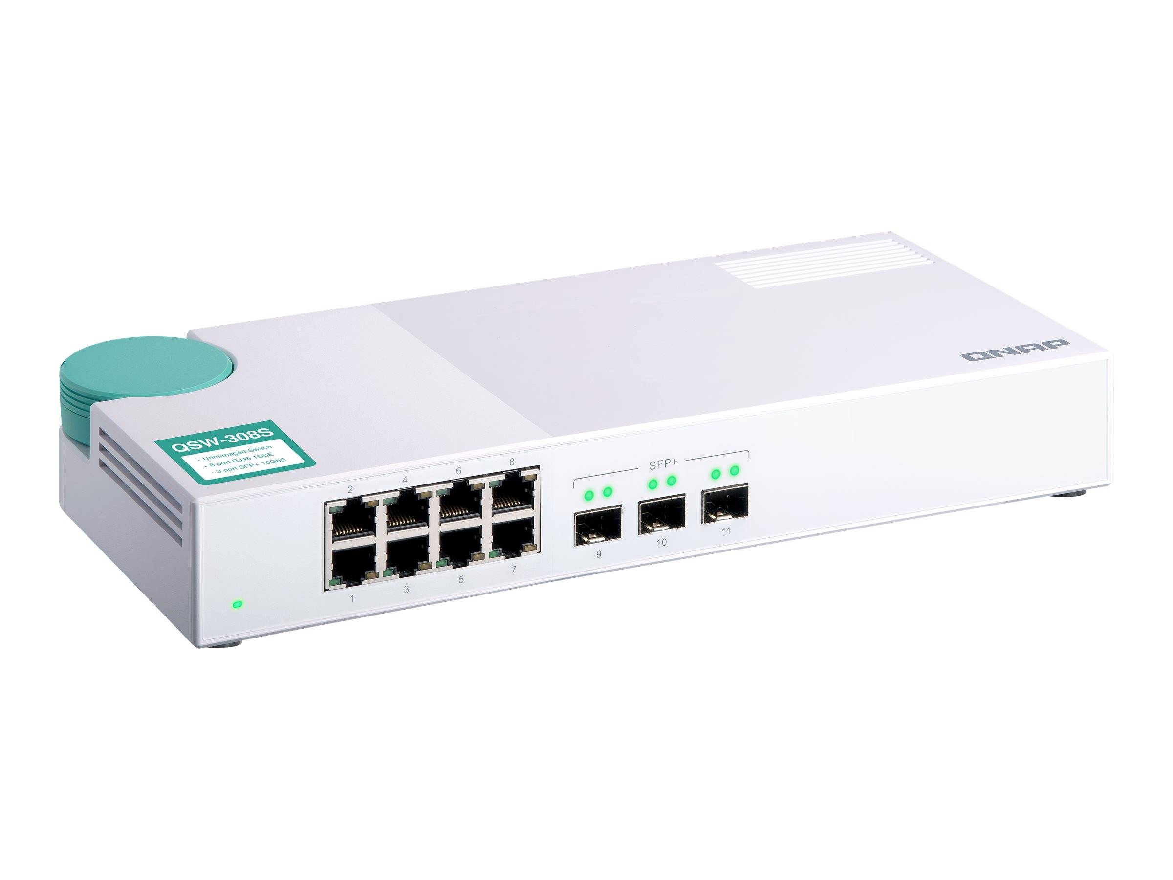 QNAP QSW-308S - Switch - unmanaged - 3 x 10 Gigabit SFP+ + 8 x 10/100/1000
